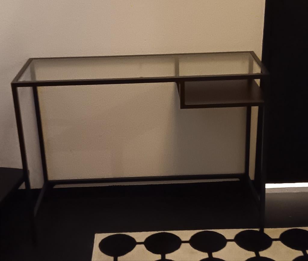 Sidetable / bureautje, Ophalen, 100 tot 150 cm, Zo goed als nieuw, Glas