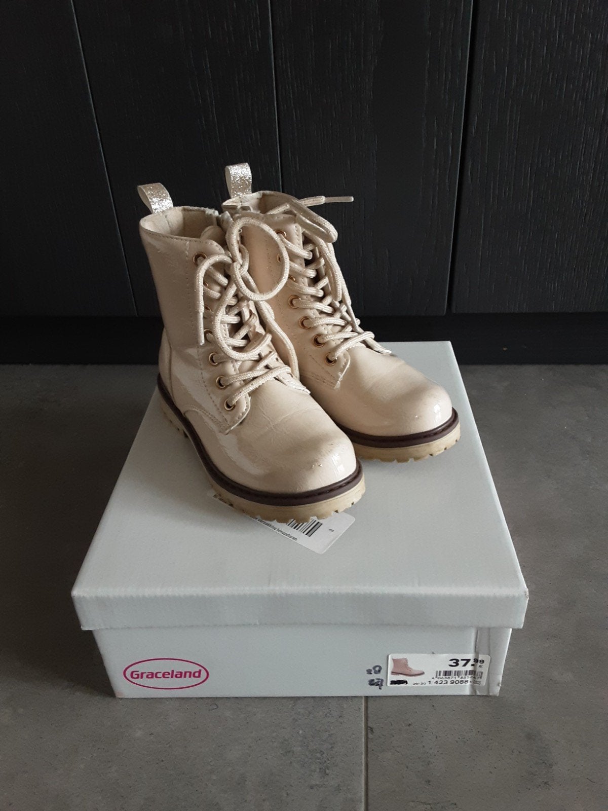 Graceland beige lak laarzen met veter en rits maat 28, Meisje, Graceland, Ophalen of Verzenden, Laarzen