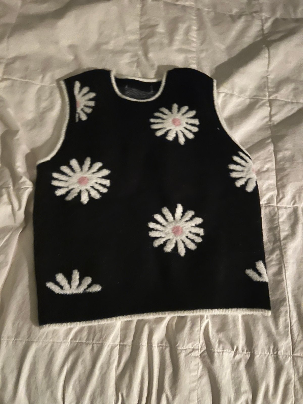Leuke wollen spencer met madeliefjes - Maat M, Ophalen of Verzenden, Gedragen, Maat 38/40 (M), Zwart