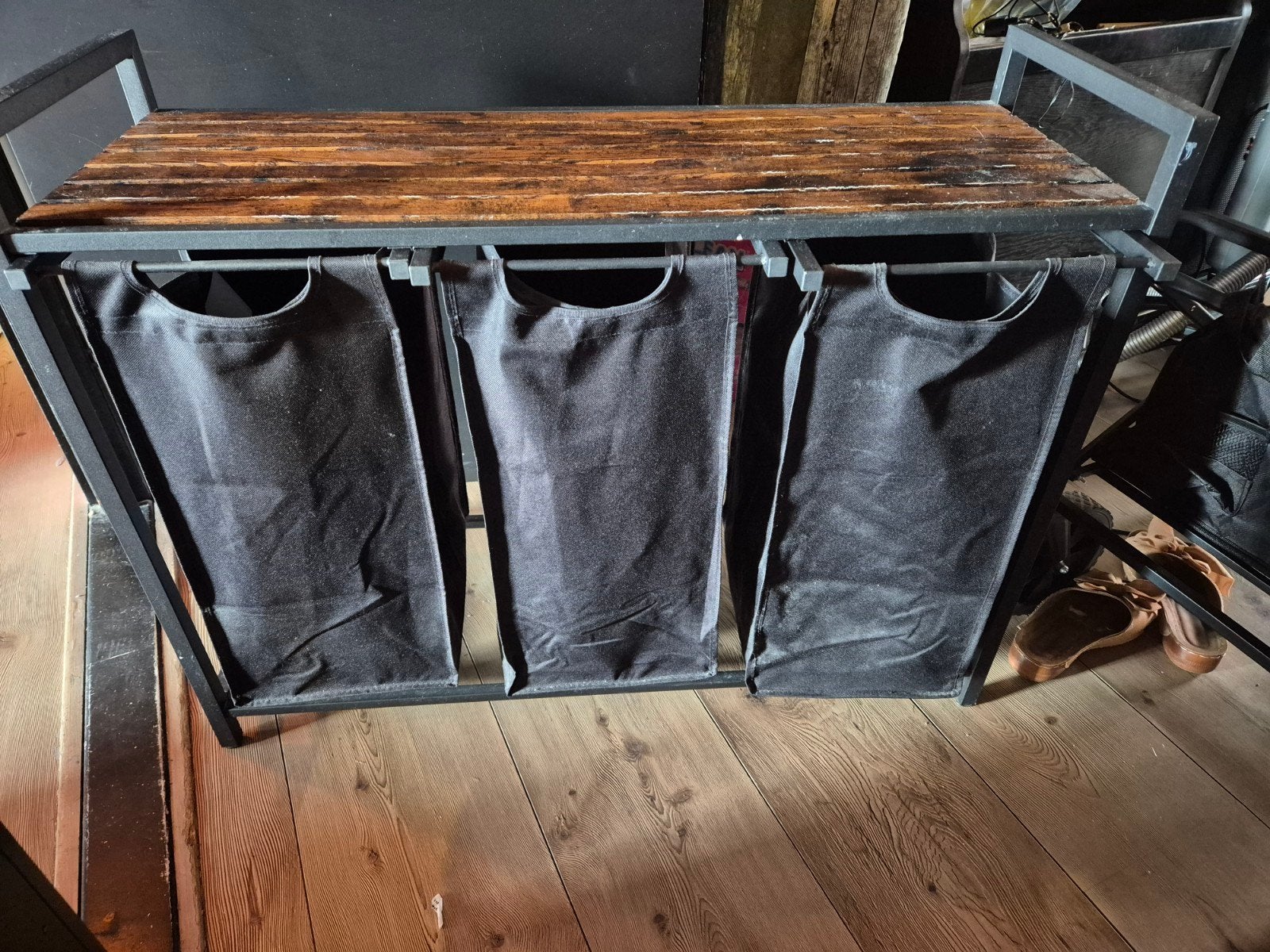 Wasmand met 3 vakken en houten blad, Ophalen, Gebruikt