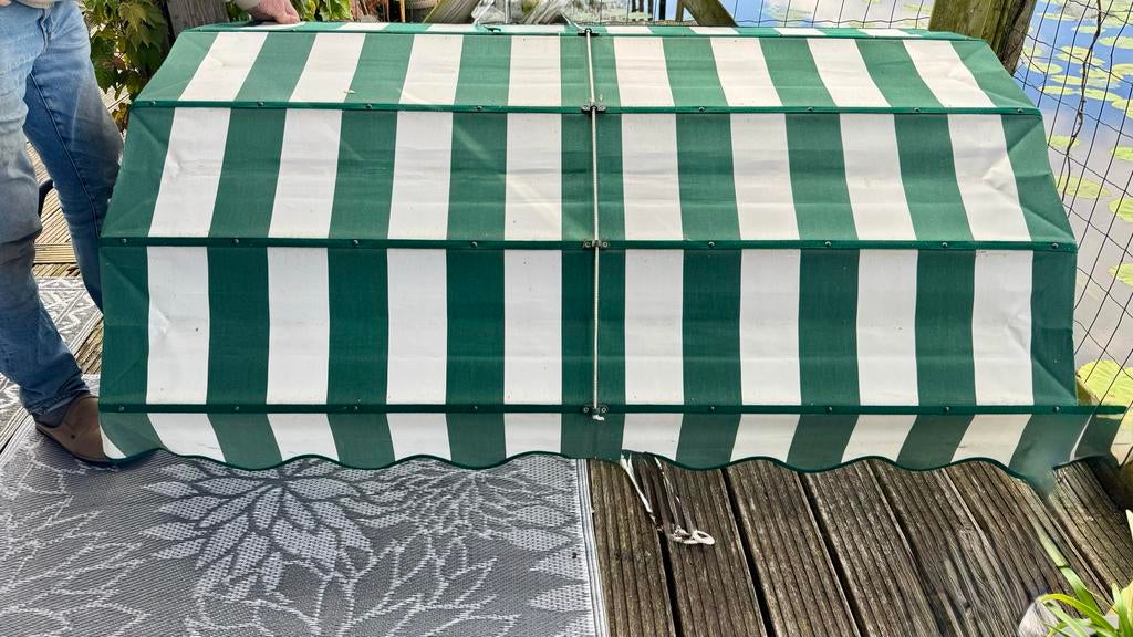 Groen-wit gestreepte markies in goede staat, Ophalen, Gebruikt, Minder dan 250 cm, Markies