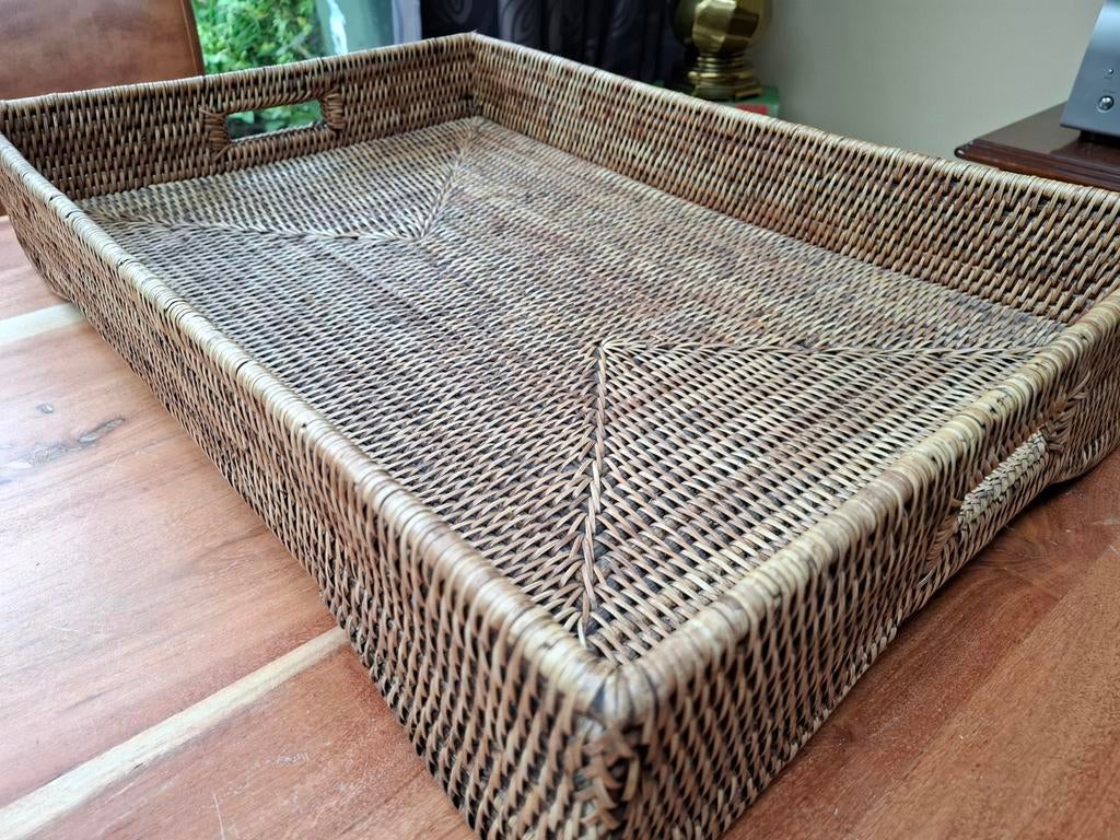 Birma rieten dienblad 45x65x12 cm, Huis en Inrichting, Ophalen of Verzenden, Zo goed als nieuw