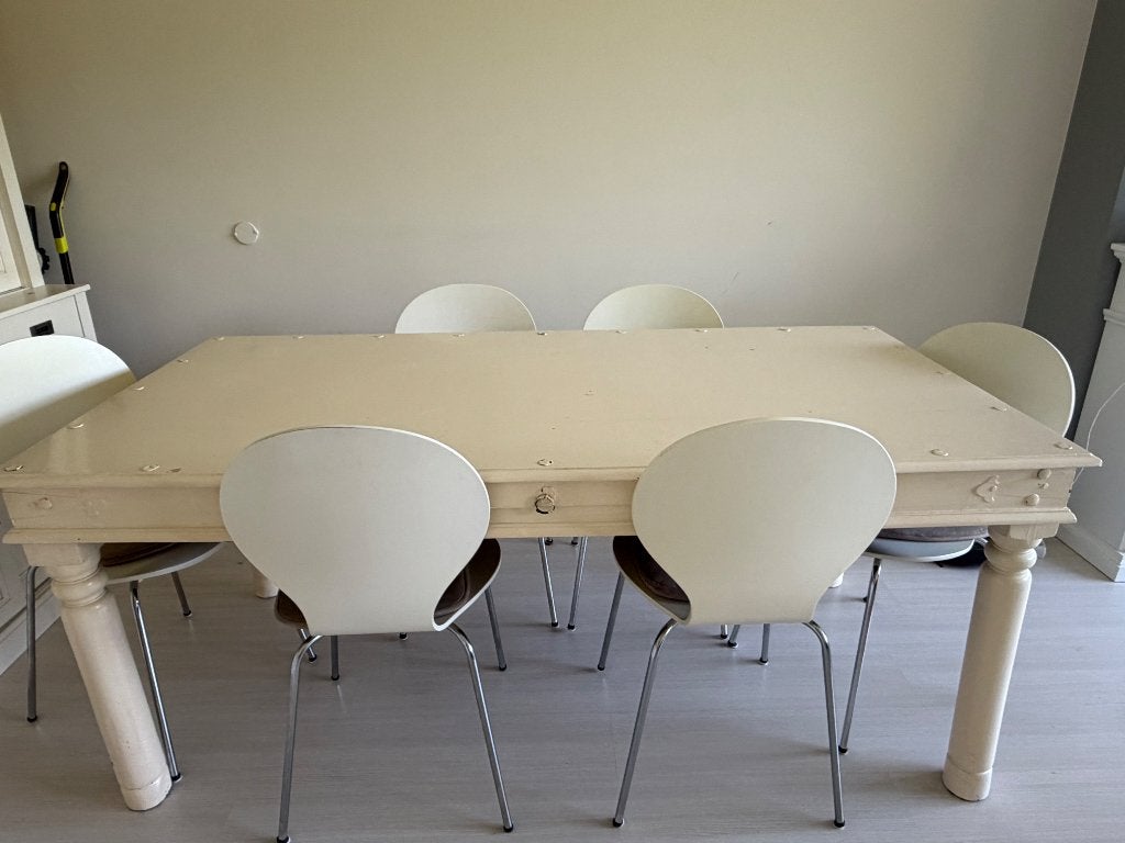 Imbuia dining table incl 6 chairs, Ophalen, Gebruikt, 50 tot 100 cm, Vijf personen of meer