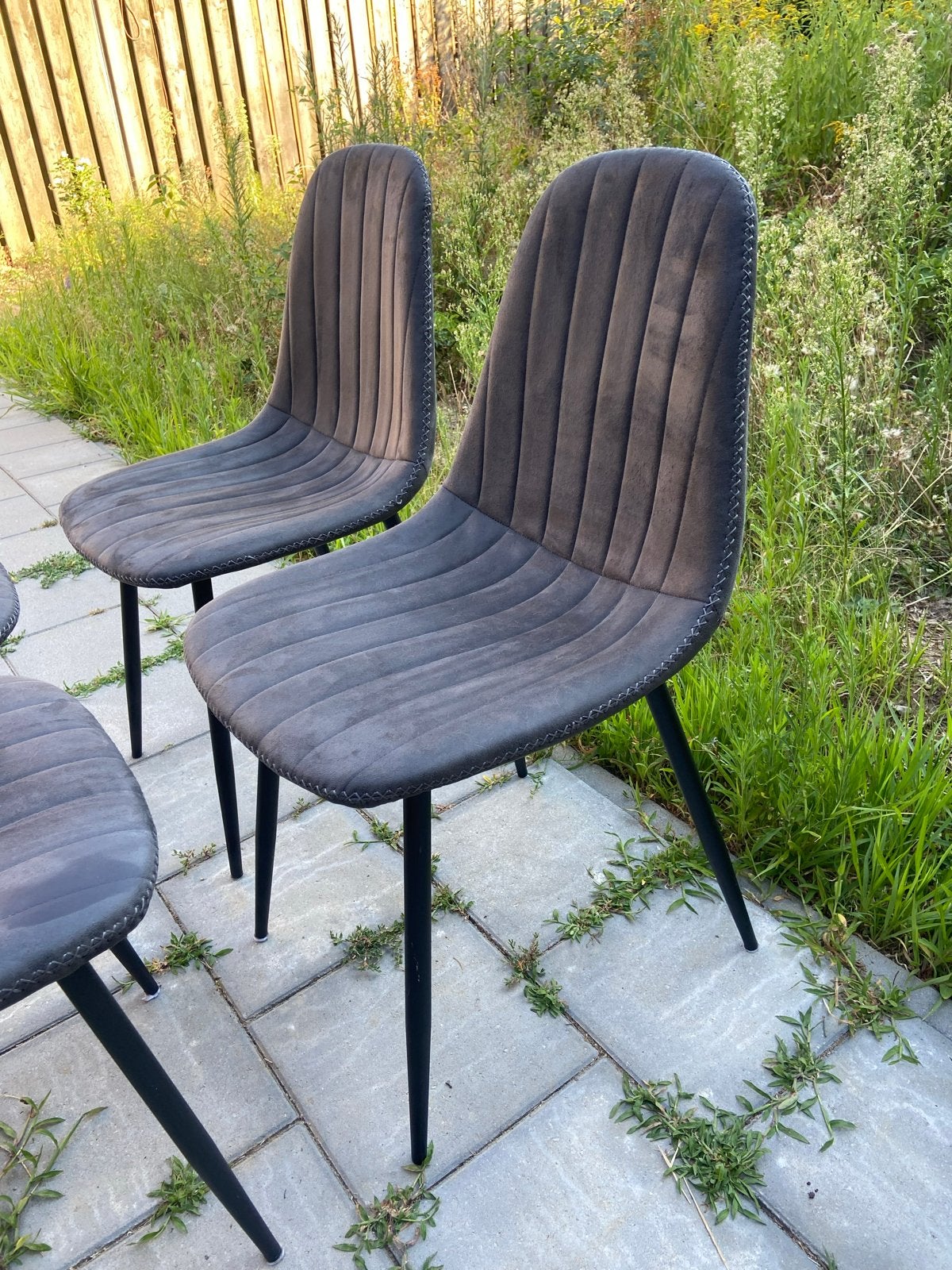 Set van 4 donkergrijze eetkamerstoelen, Ophalen, Gebruikt, Vier, Stof