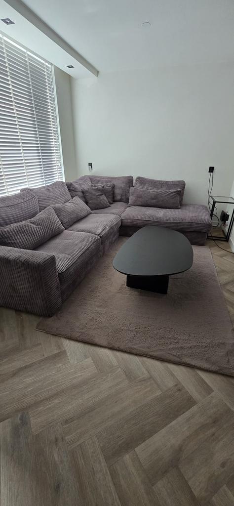 Taupe ribbel hoek bank, Ophalen of Verzenden, Zo goed als nieuw