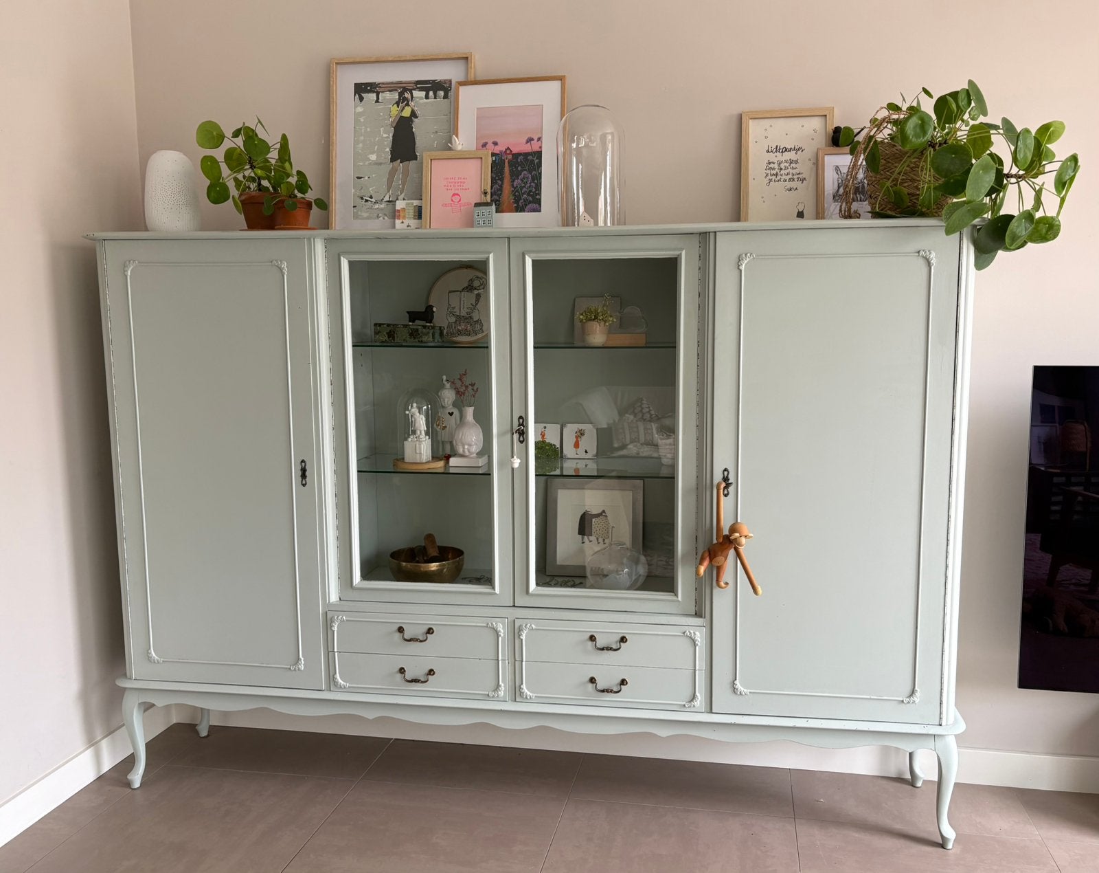Prachtige brocante buffetkast/vitrinekast, Huis en Inrichting, Ophalen, Gebruikt, Met lade(s), 200 cm of meer
