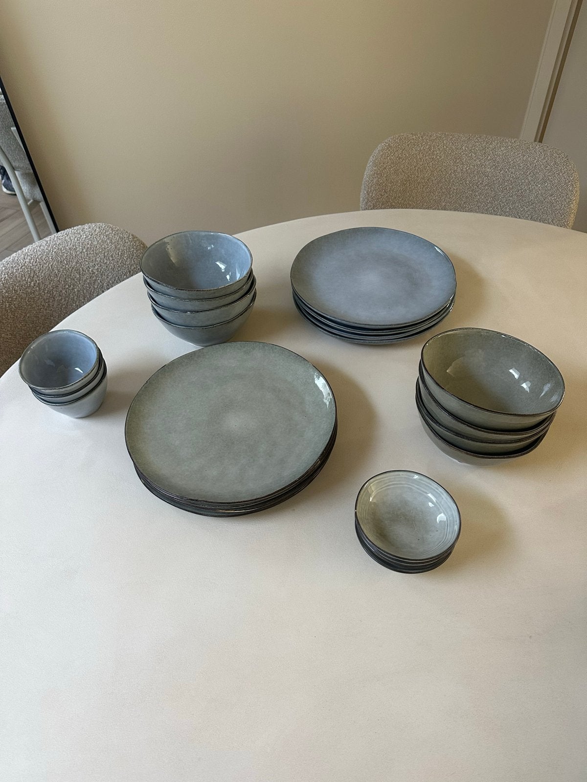 Servies - 23-delig set in blauw en groen, Gebruikt, Overige merken, Keramiek, Ophalen of Verzenden