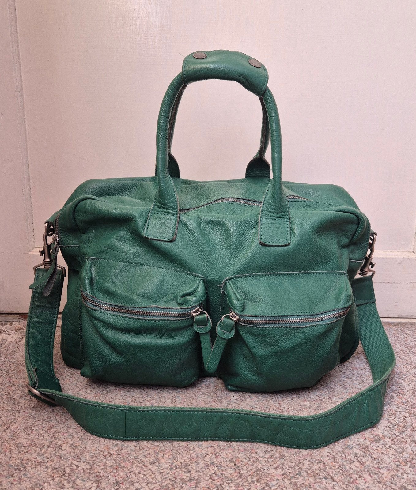Zeer mooie en stevige cowboysbag the bag 1030 groen leer, Ophalen of Verzenden, Zo goed als nieuw, Leer