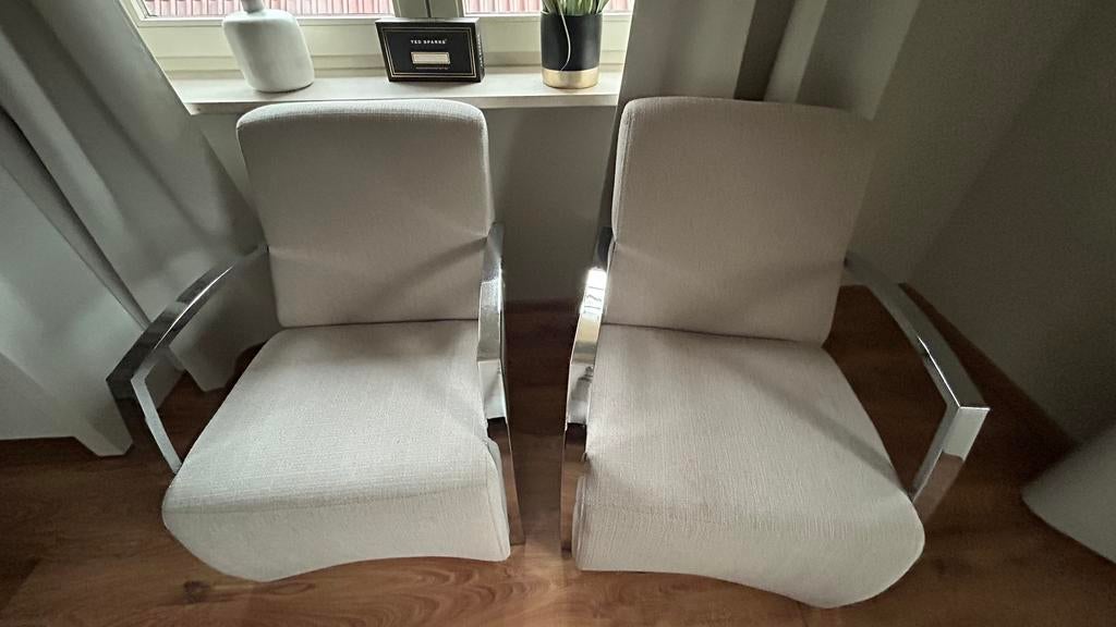 Beige fauteuils, Eenpersoons, 75 tot 100 cm, Ophalen of Verzenden, Zo goed als nieuw