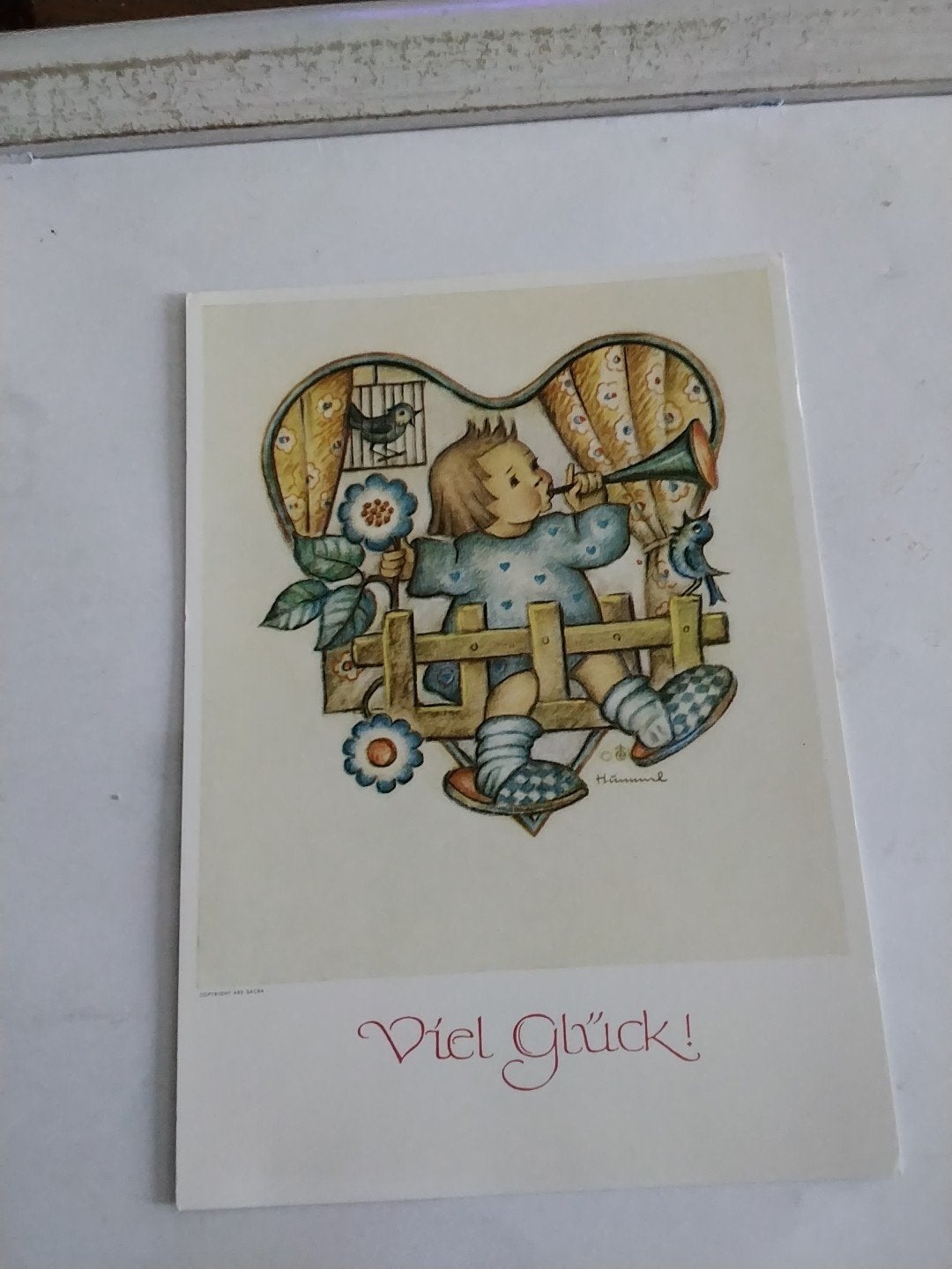 HUMMEL. KIND MET TOETER EN BLOEM  BIJ VOGELTJE, Verzamelen, Ophalen of Verzenden, 1940 tot 1960, Kinderen