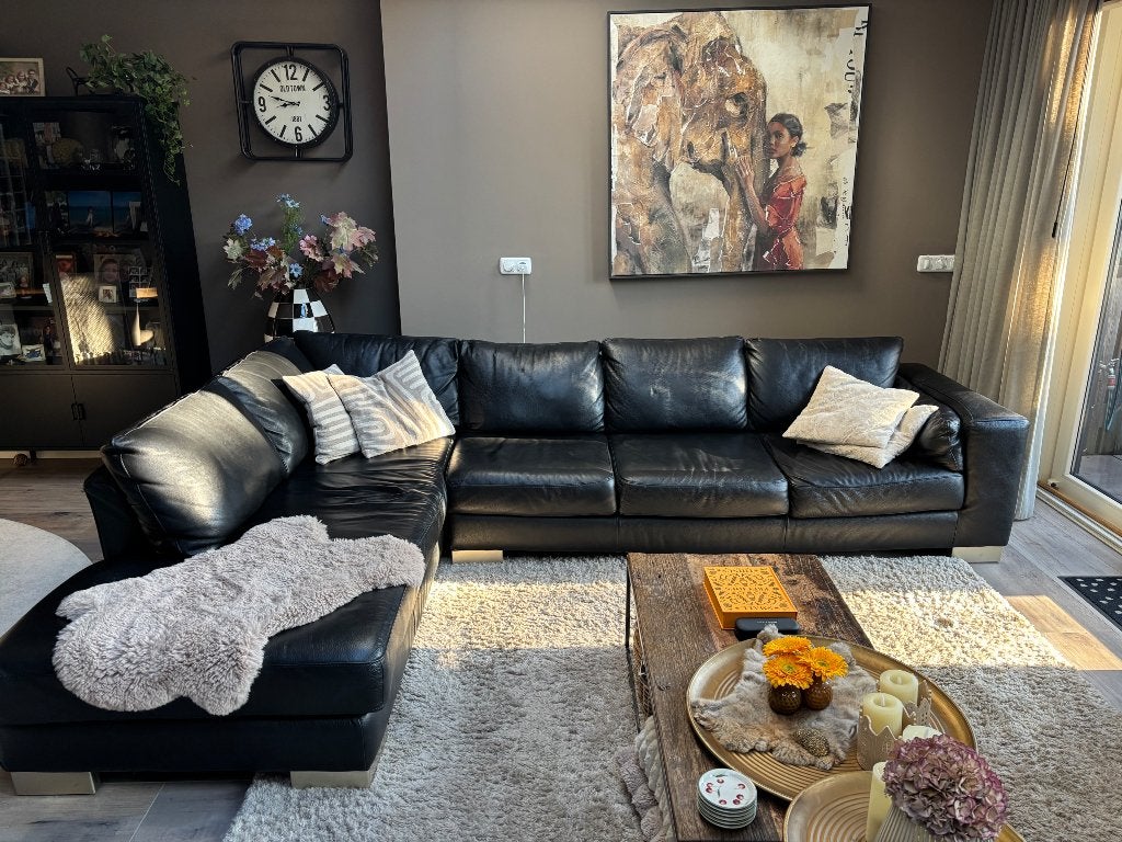 Natuzzi (Italsoft) lederen hoekbank, Ophalen, Zo goed als nieuw, Leer, Tijdloos