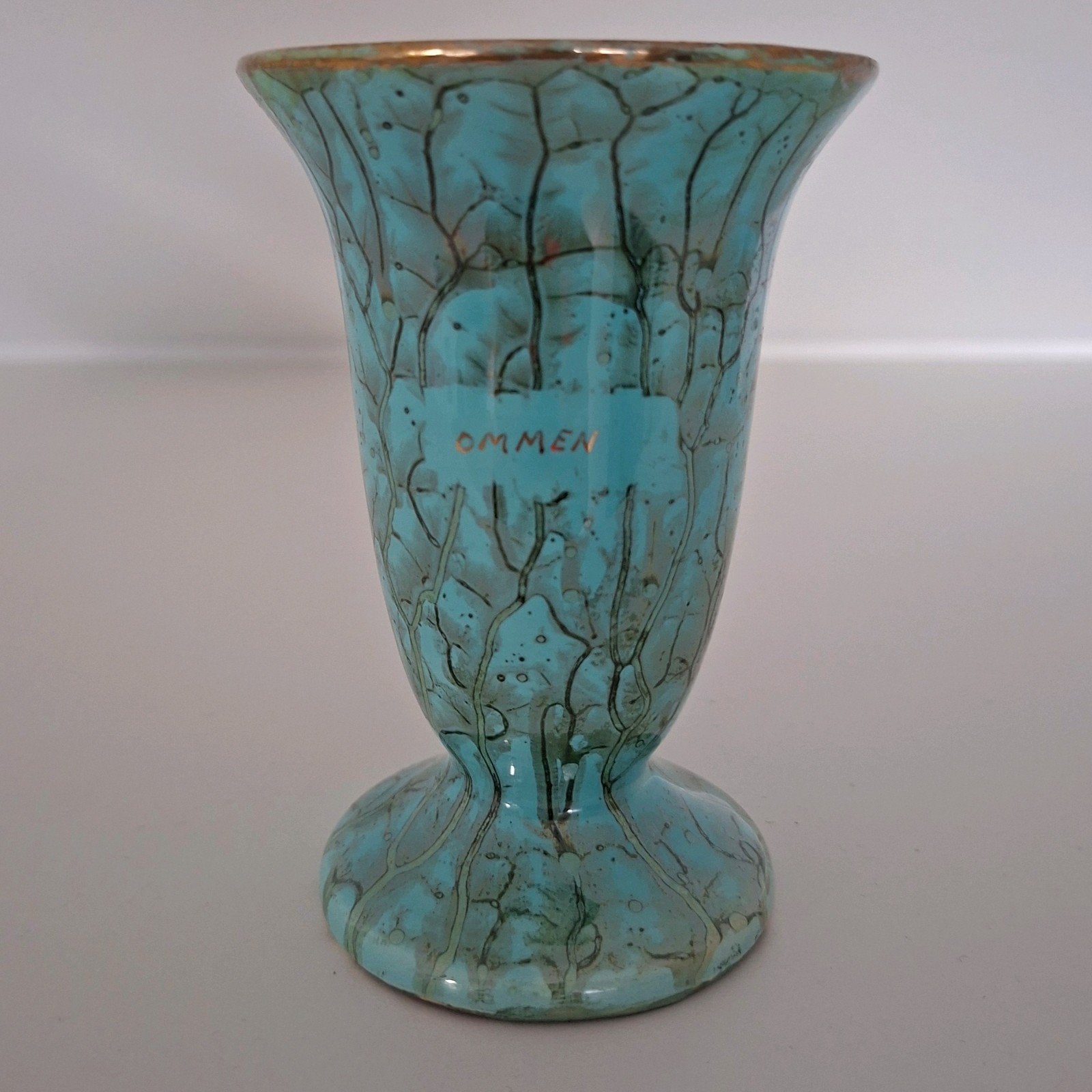 Vintage Souvenir Vaasje Ommen - Turquoise Craquelé, Ophalen of Verzenden