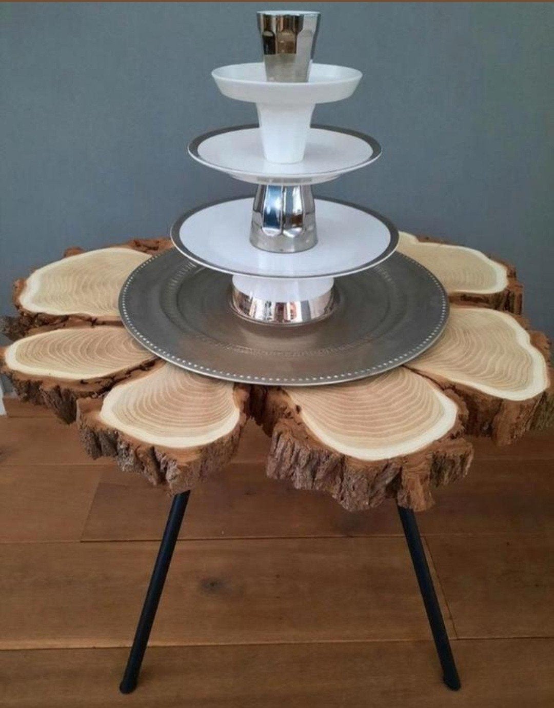 🍰🧁🍬 2x GROTE ETAGÉRE PORSELEIN SERVIES OP ZILVEREN SCHAAL, Huis en Inrichting, Woonaccessoires | Etagères, Ophalen, Nieuw