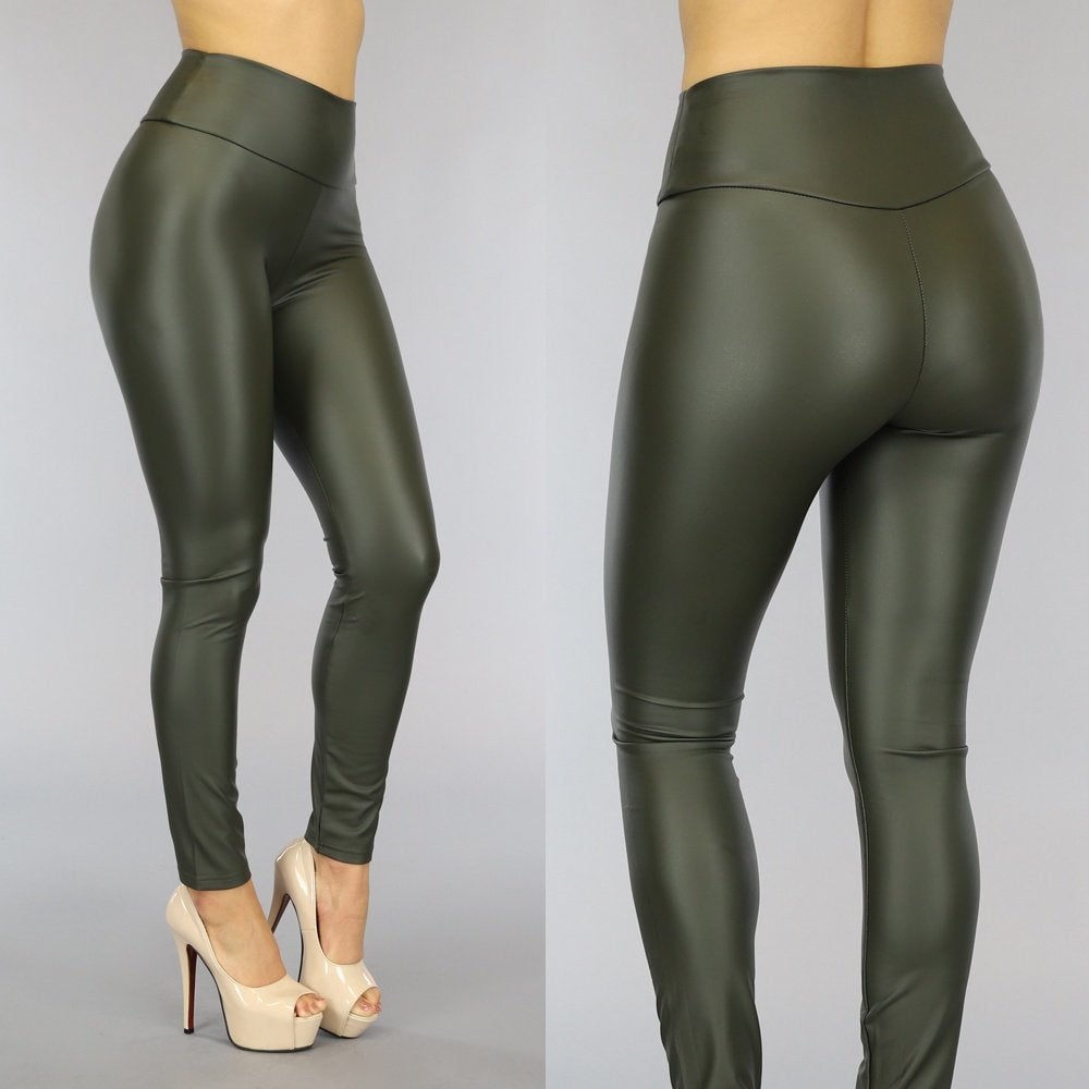 Legging Kaki Leer Leatherlook maat M/L (060), Legging, Overige kleuren, Nieuw, Ophalen of Verzenden