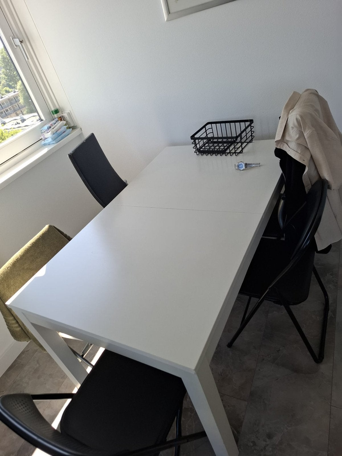 Uitschuifbare eettafel- Wit, Huis en Inrichting, Tafels | Eettafels, Ophalen, Gebruikt, 100 tot 150 cm, 50 tot 100 cm
