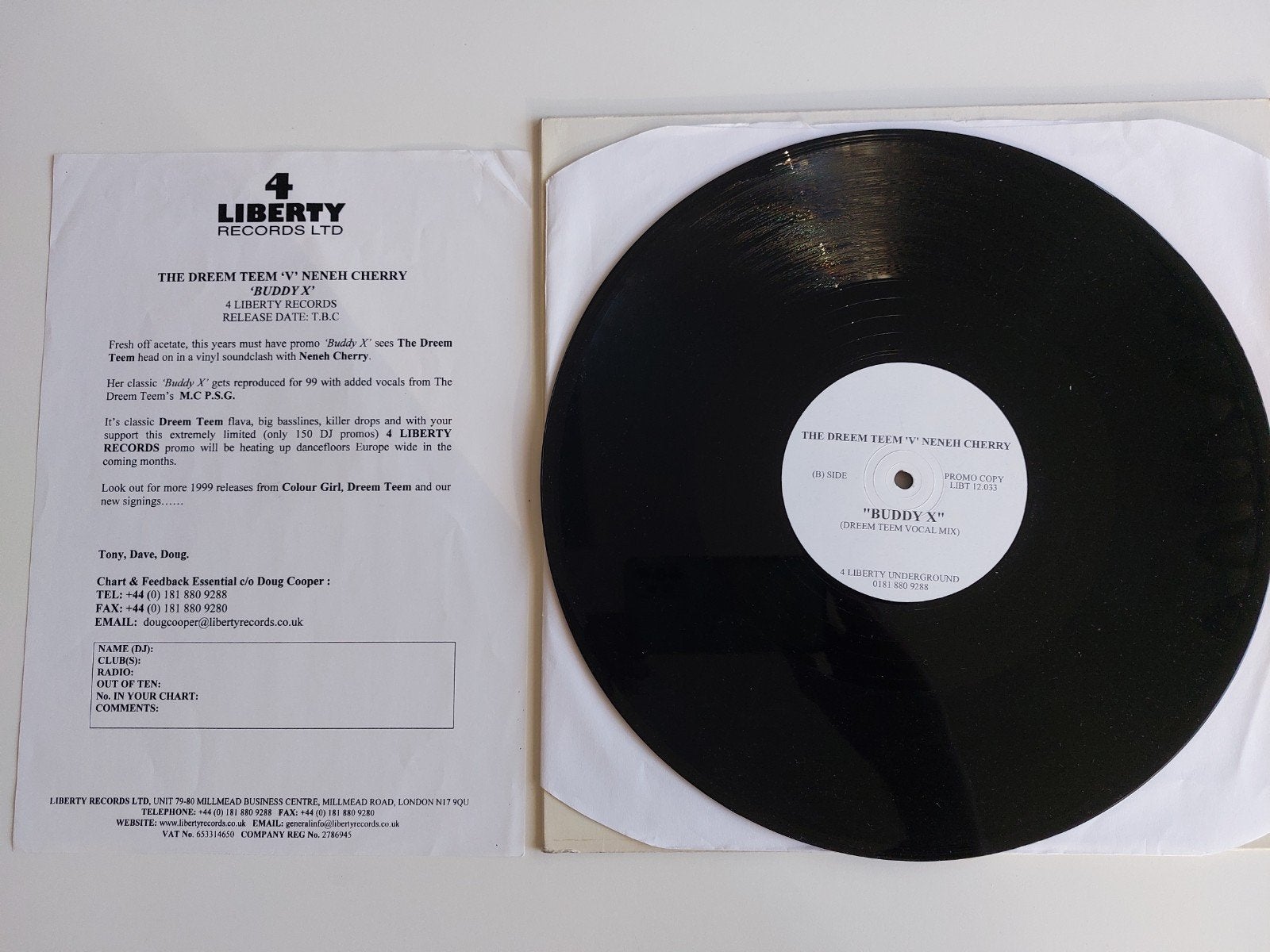 The Dreem team V Neneh Cherry - Buddy X (UK/1999/promo), Ophalen of Verzenden, Zo goed als nieuw, 12 inch
