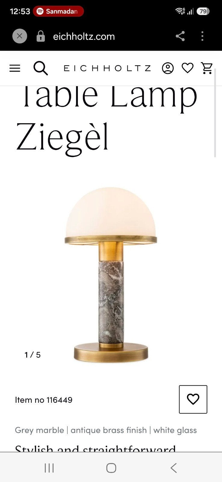 eichholtz Ziegel tafellamp marmer, Overige merken, Goud, Zo goed als nieuw, Design