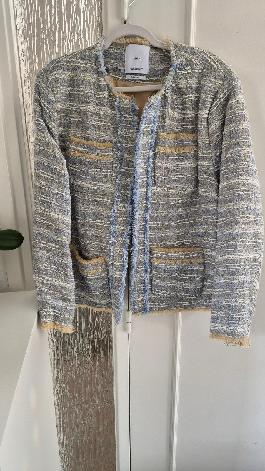 Jasje van gerafeld spijkerstof, Blauw, MNG, Maat 46/48 (XL) of groter, Ophalen of Verzenden