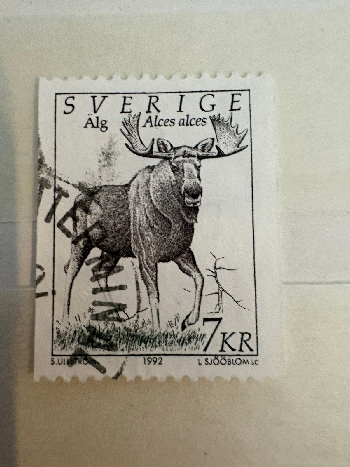 Zweedse postzegel 1992 - Eland (Älg) 7 KR, Ophalen of Verzenden, Zweden, Gestempeld