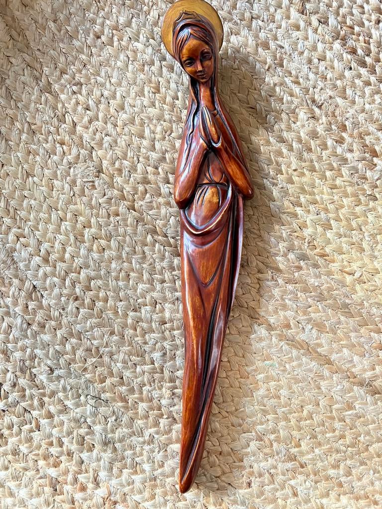 Vintage, Duits keramiek Maria wandsculptuur Achatit, Ophalen of Verzenden, Zo goed als nieuw, Overige materialen