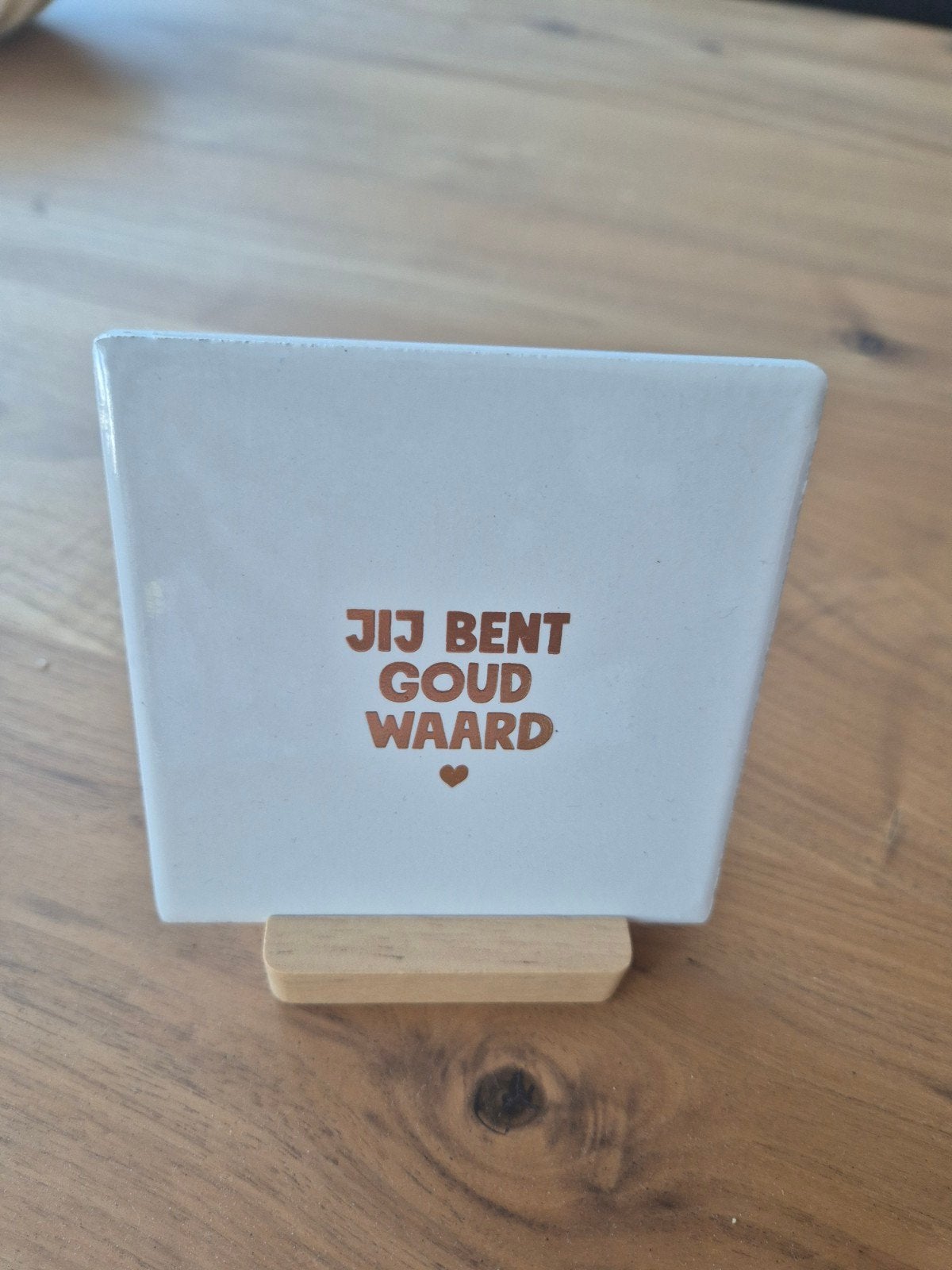 Decoratiebordje "Jij bent goud waard" 10x10cm nieuw, Ophalen of Verzenden, Nieuw, Wit, Steen/keramiek