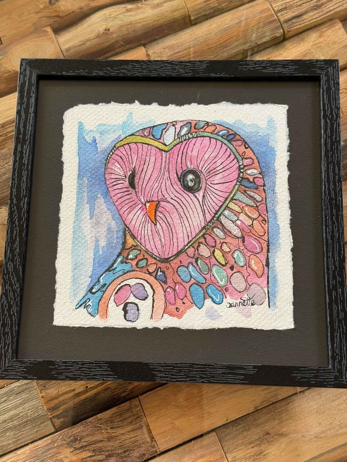 Uil Aquarel in lijst, Antiek en Kunst, Ophalen of Verzenden
