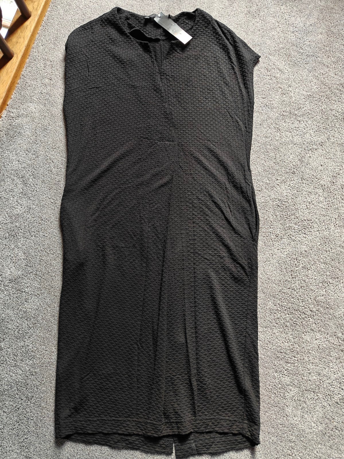 Zwarte, bewerkte viscose jurk, korte mouw, Elsewhere, maat S, Verzenden, Zwart, Nieuw, Knielengte