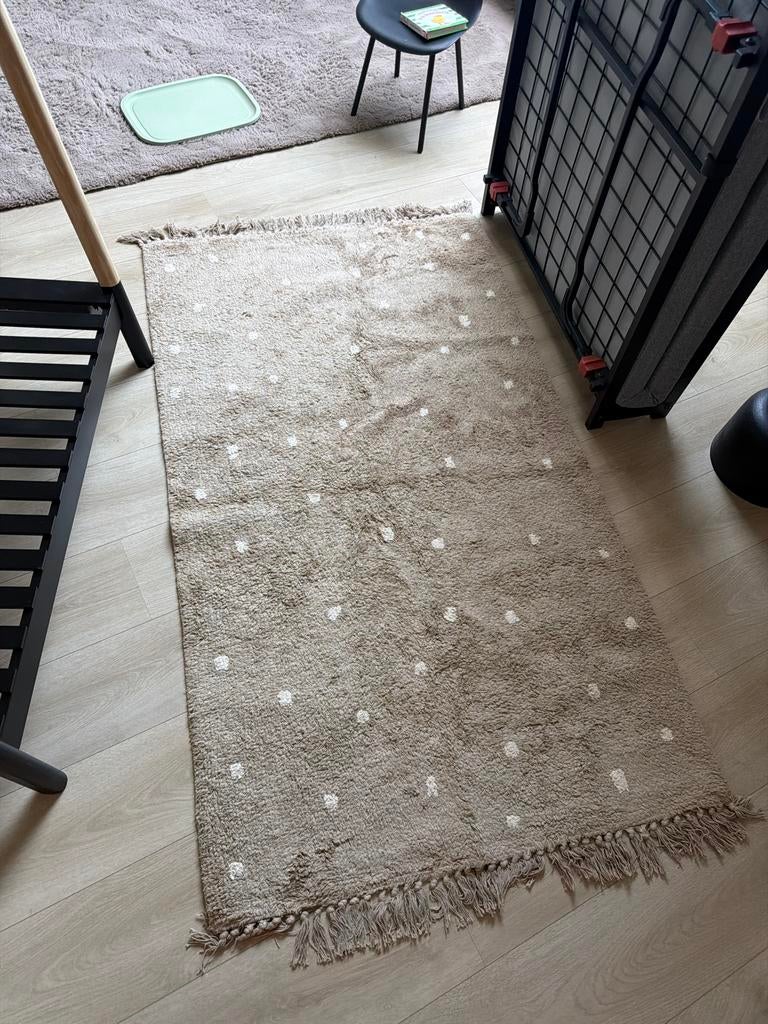 Vloerkleed met stippen - Beige/Bruin, Ophalen, Gebruikt, 100 tot 150 cm, Beige
