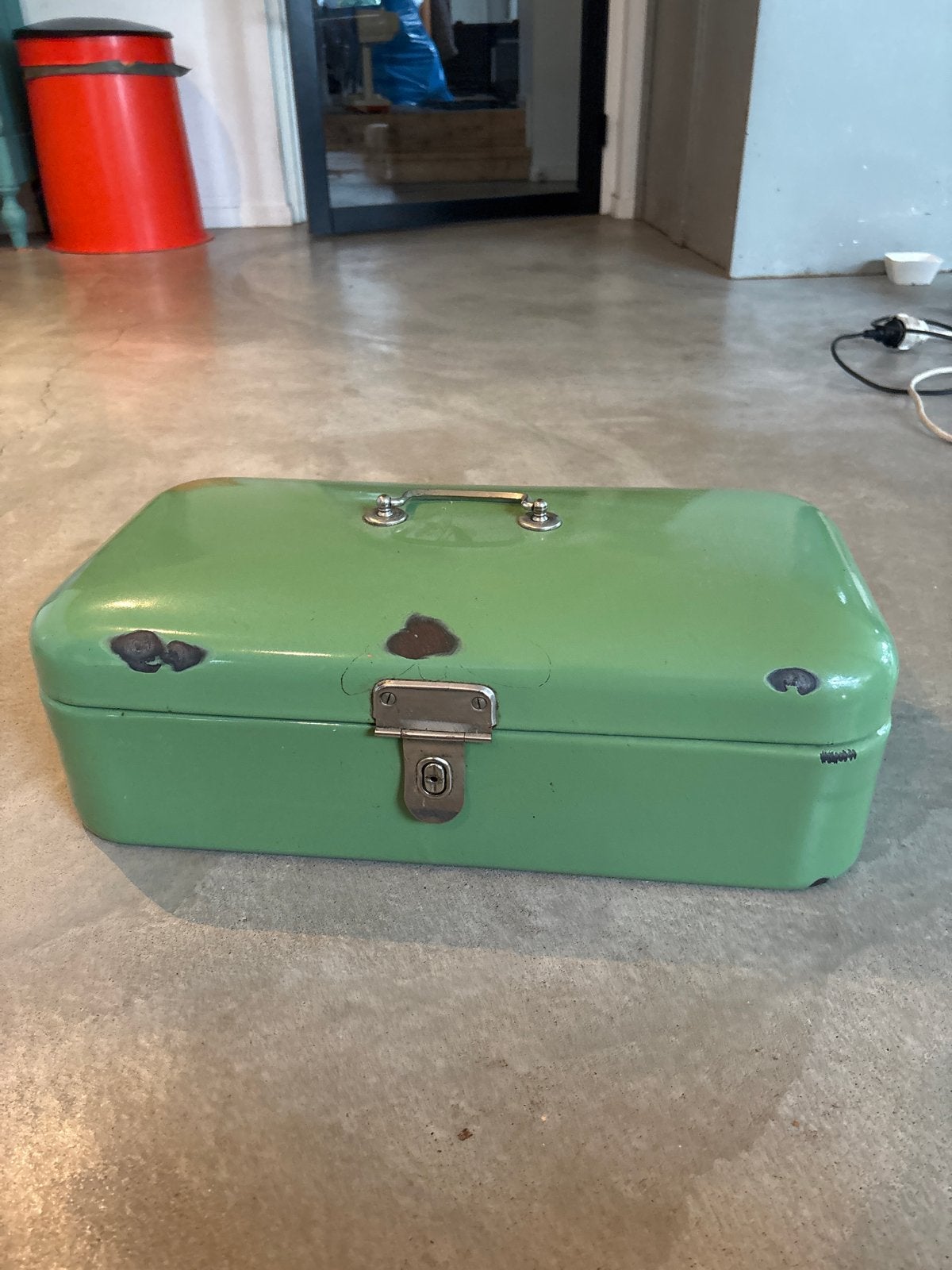 Vintage emaille broodtrommel mintgroen jaren 50/60, Antiek en Kunst, Ophalen of Verzenden