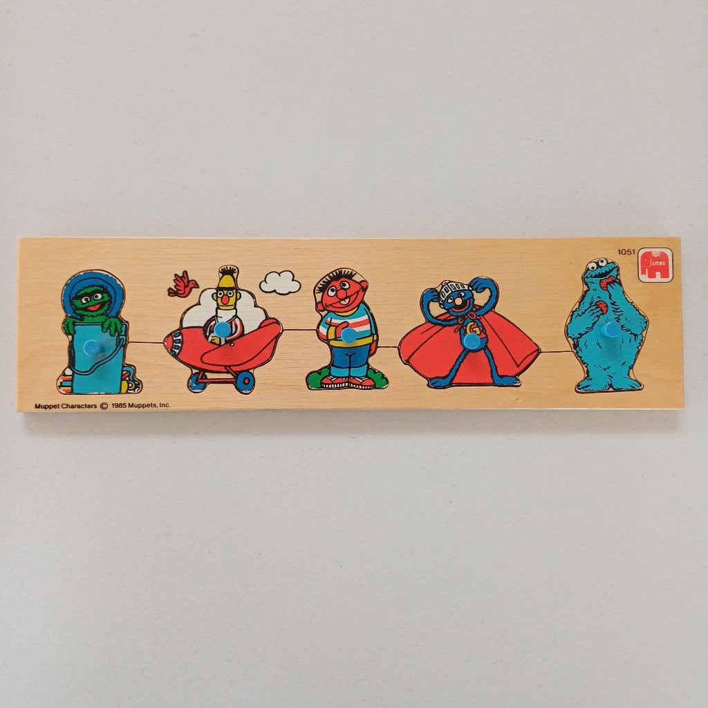 Vintage Sesamstraat Houten Puzzel - Muppet Characters 1985, 2 tot 4 jaar, Gebruikt, Ophalen of Verzenden, Van hout