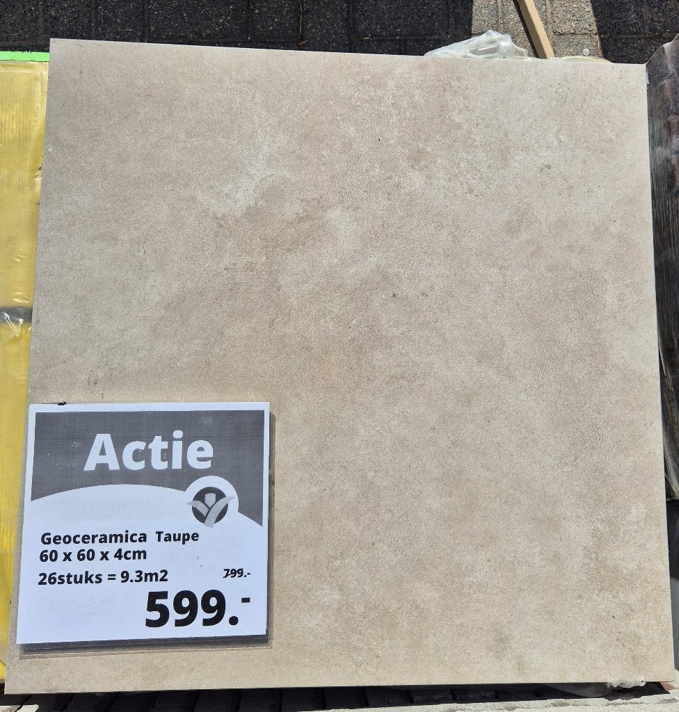 Tuintegel Geoceramica Framework Taupe 60x60x4cm 26st. 9.3m2, Tuin en Terras, Keramiek, Nieuw, Ophalen of Verzenden, 10 m² of meer