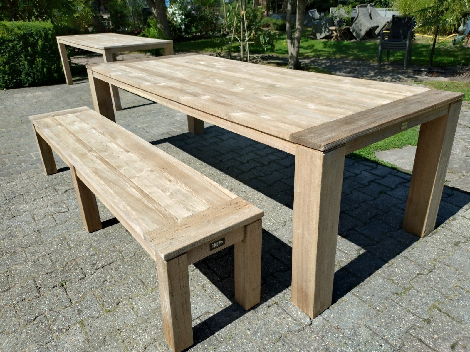 Mooie Teak tuintafel 240 x 100 + bank ?, Ophalen, Gebruikt, Rechthoekig, Teakhout