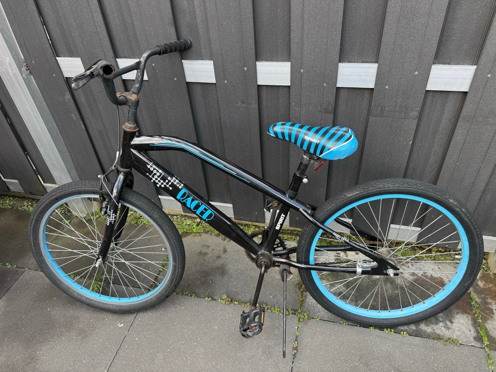 BMX fiets Spirit Racer 20 inch - Zwart/Blauw, Ophalen, Staal, Velgrem, Voetsteunen