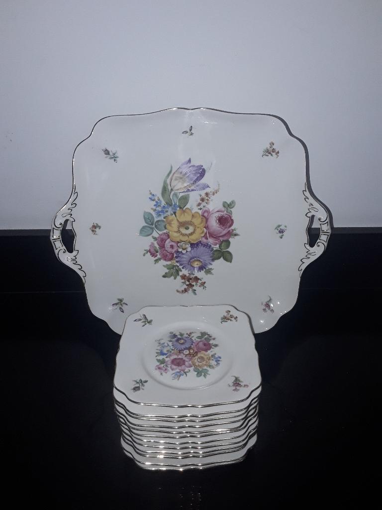 Hutschenreuther vierkant gebakstel met kleurrijke bloemen, Verzenden