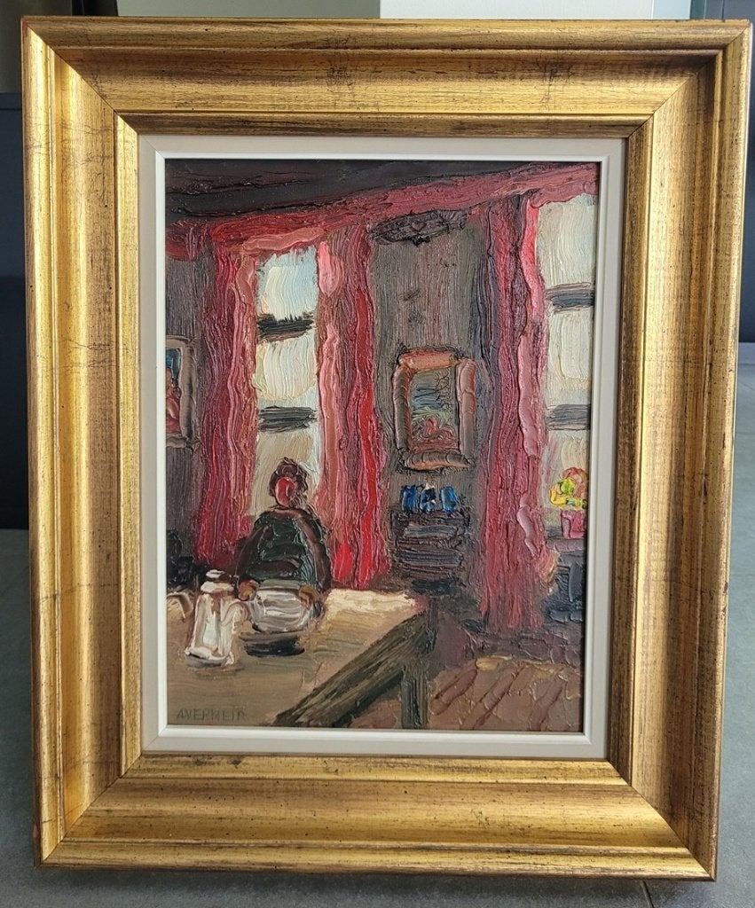 Alfons VERMEIR, de witte koffiekan, Antiek en Kunst, Paneel, Expressionistisch, Ophalen of Verzenden, Olieverf