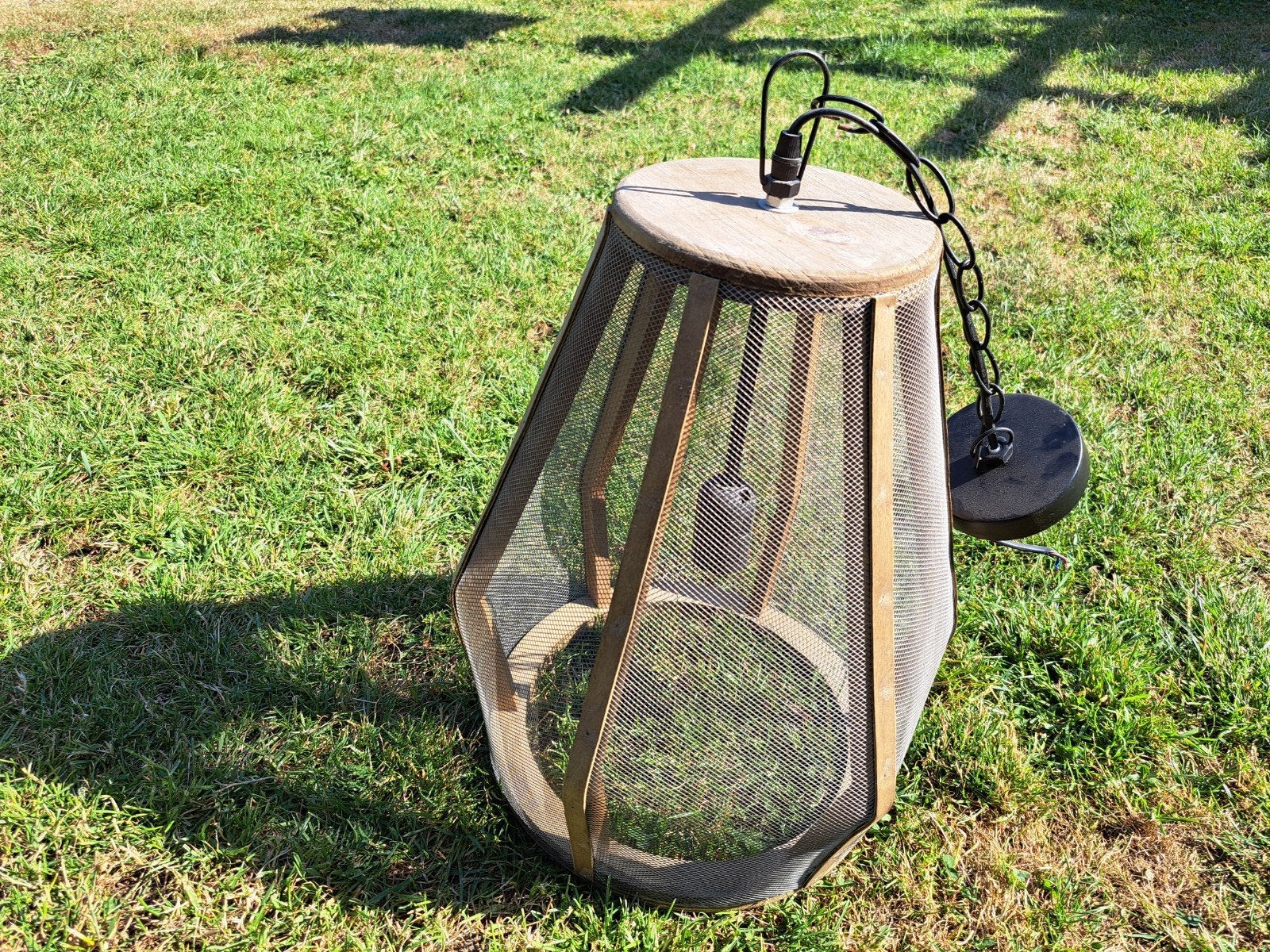 Hanglamp hout, Gebruikt, 35 cm, Zwart, Rond
