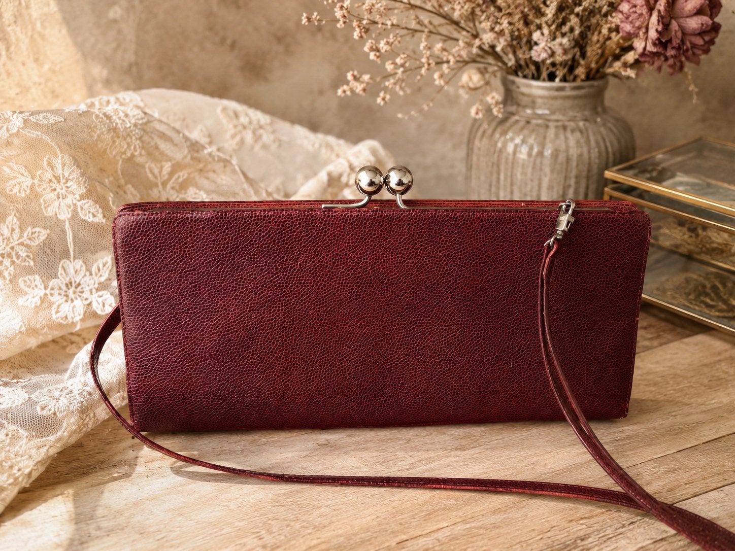 Vintage leren PICARD clutch Kastanjebruin Jaren 60, Ophalen of Verzenden, Gebruikt, Bruin, Handtas