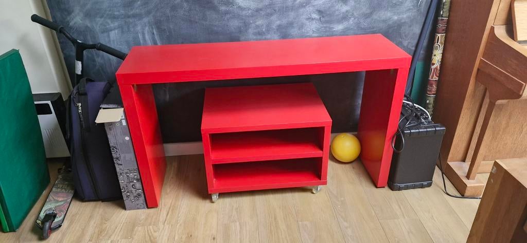 IKEA bureau met kastje, rood, Gebruikt, Spaanplaat of MDF, Ophalen of Verzenden, Rood
