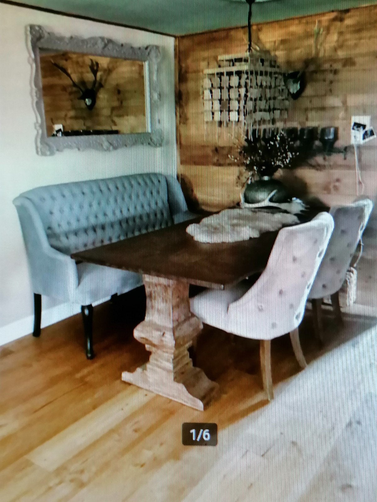 Robuuste houten eettafel met bank en stoelen, Huis en Inrichting, Tafels | Eettafels, Ophalen, Gebruikt, Overige materialen, 100 tot 150 cm