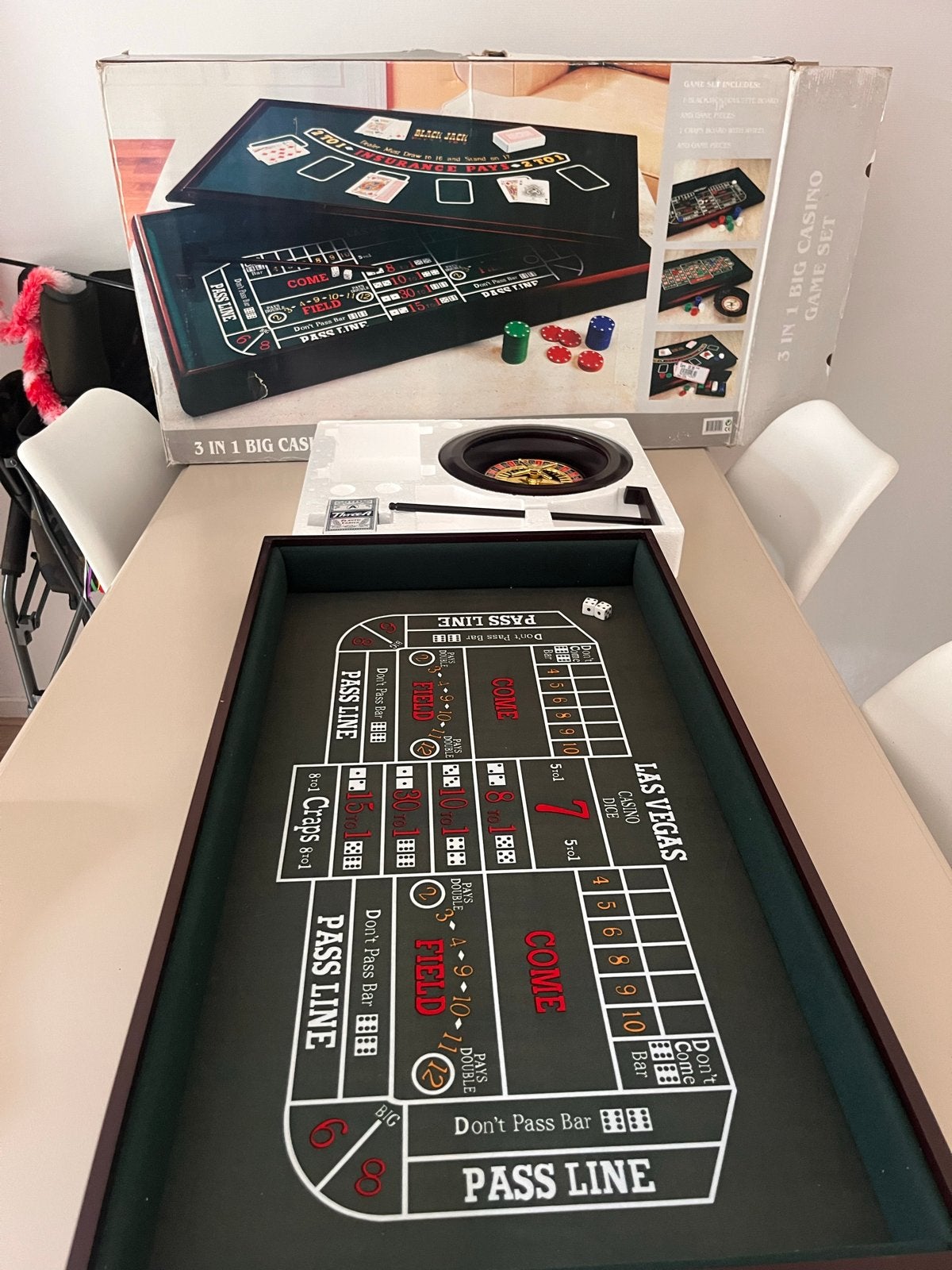 3-in-1 Casino Spelset: Roulette, Blackjack, Craps, Drie of vier spelers, Ophalen of Verzenden, Zo goed als nieuw
