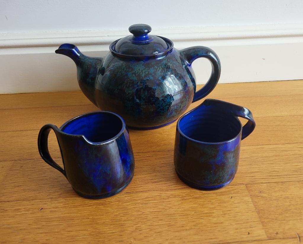 Magic Prague Studio Pottery theepot + kopjes, cobalt blauw, Ophalen of Verzenden