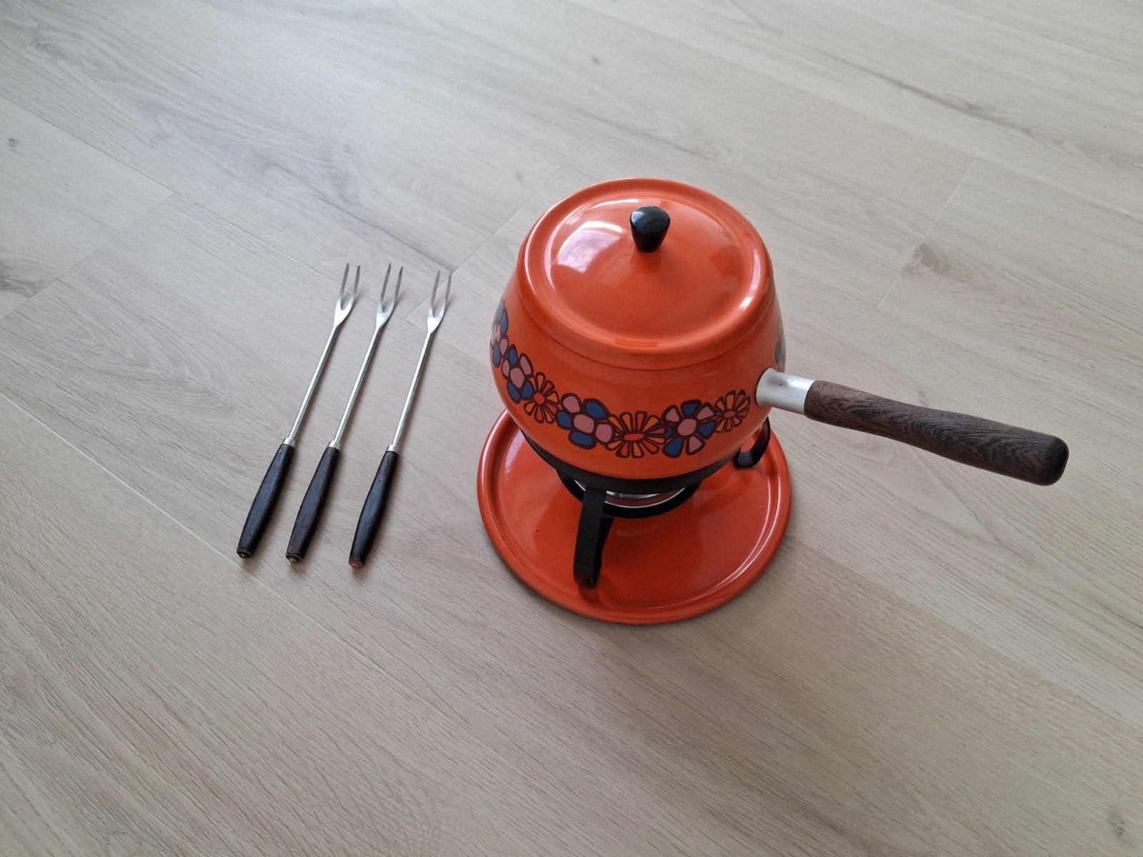 Brabantia Diane oranje fondue vintage inclusief 3 vorkjes, Ophalen