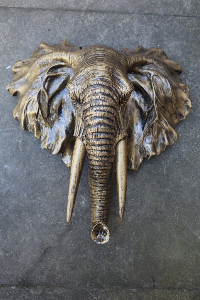 Olifantenkop wanddecoratie antiek goud 41 cm | muurdecoratie, -, -, Nieuw, Kunststof