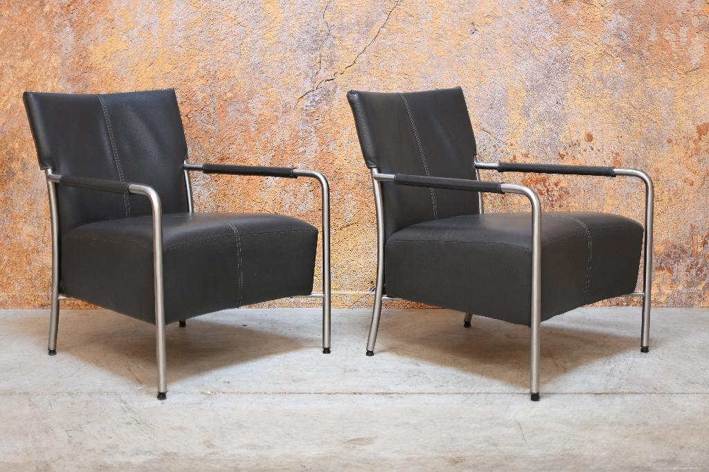 ZGAN! 2 grijze leren Bert Plantagie Class design fauteuils, Huis en Inrichting, 75 tot 100 cm, Ophalen of Verzenden, Zo goed als nieuw
