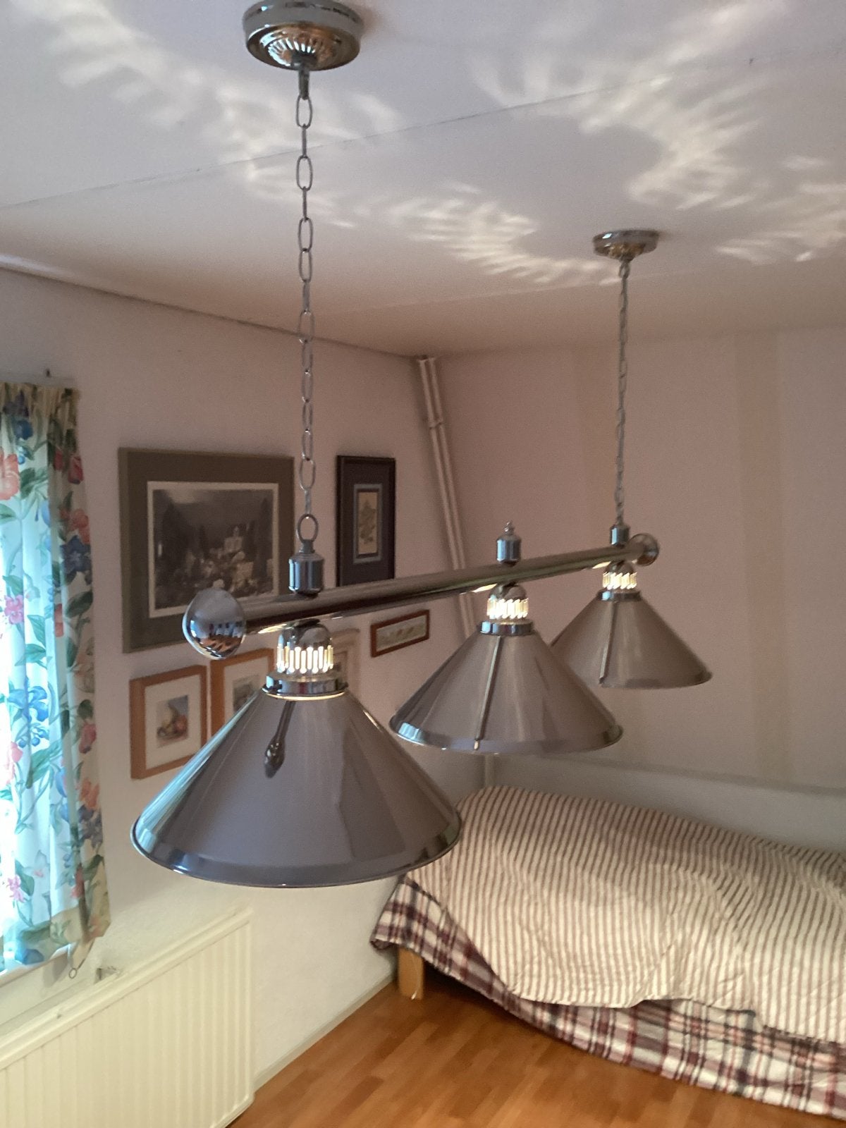 Hanglamp met 3 kappen - Chroom, Ophalen, Gebruikt, Metaal, E27 (groot)