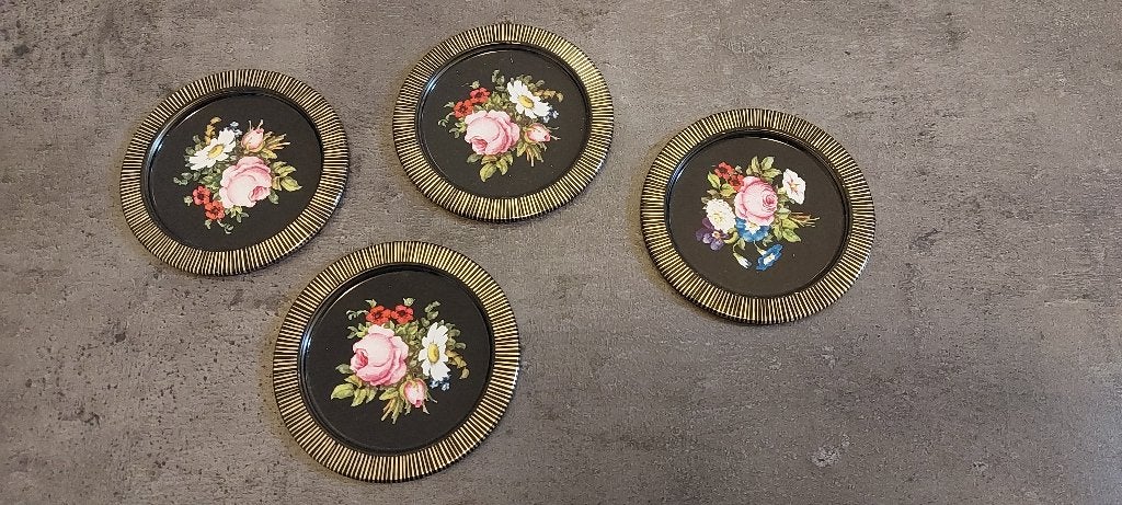 4 IRA onderzetters met bloemmotief - metaal, Ophalen of Verzenden, Huis en Inrichting