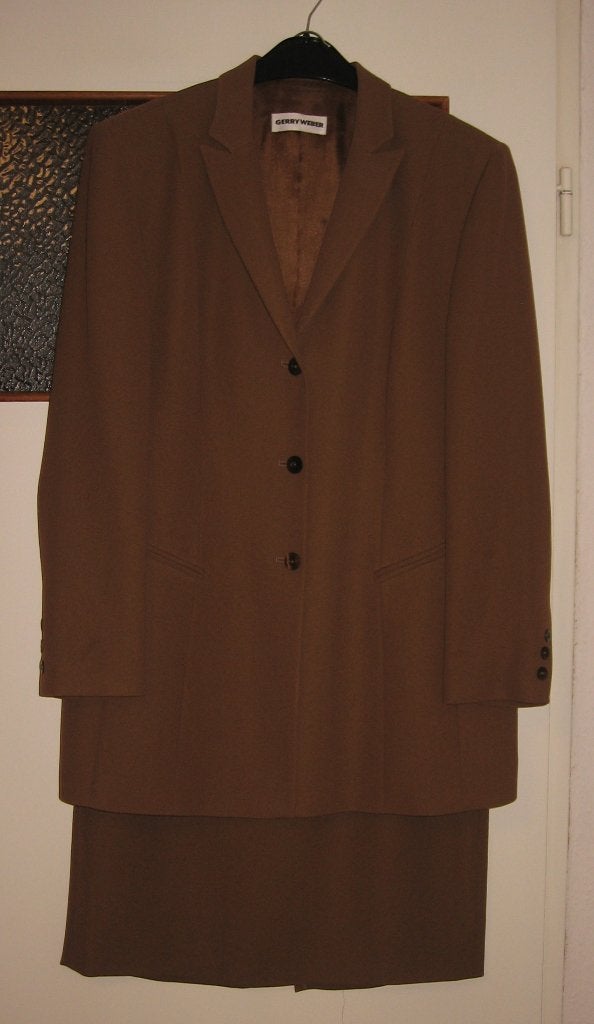 GERRY WEBER bruin pak maat 42 met lange rok (97 cm), split, Kleding | Dames, Jasjes, Kostuums en Pakken, Kostuum of Pak, Bruin