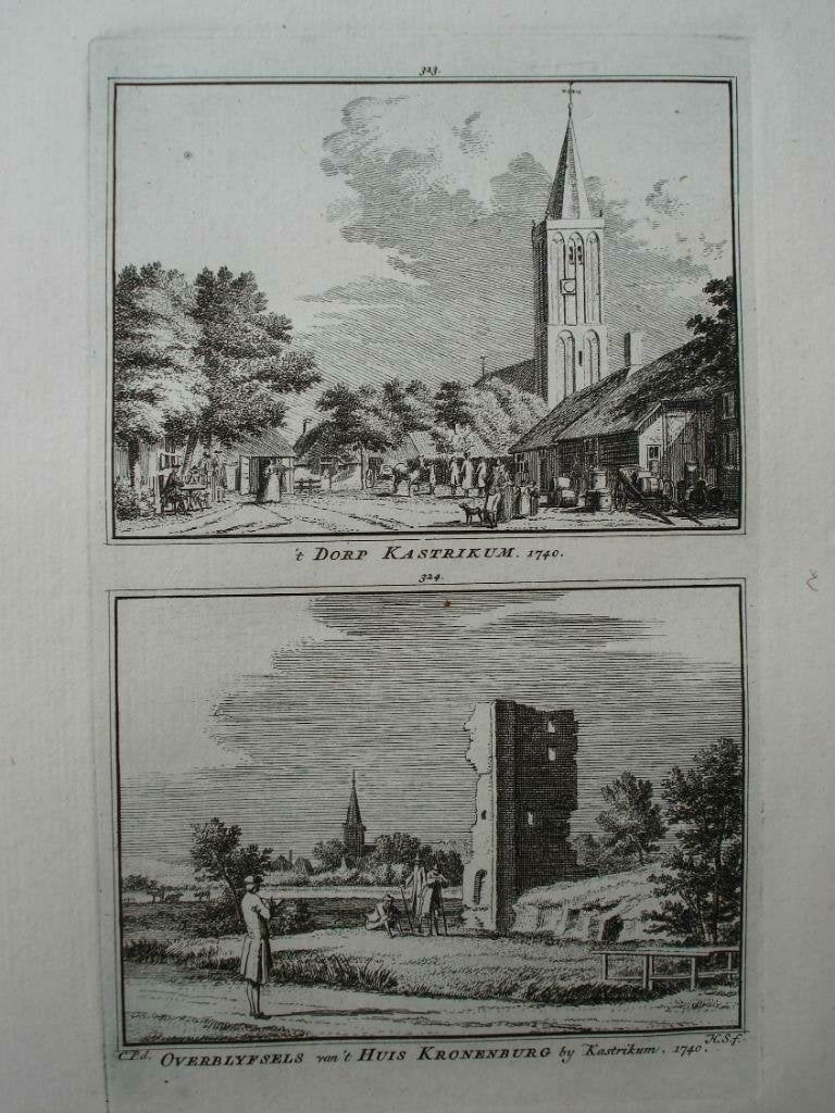 323-324 / Castricum  Huis Kroonenburg Kopergravure 1750, Ophalen of Verzenden