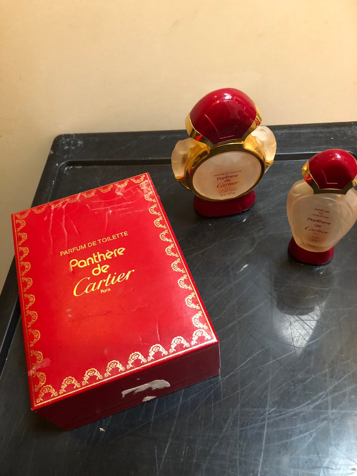 Phantere de Cartier parfumfles waarvan 1 met doos, Ophalen of Verzenden, Gebruikt, Parfumfles