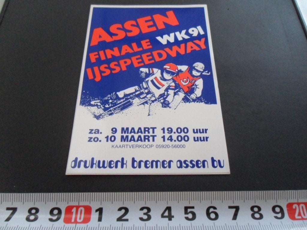 sticker Assen Finale WK 91 IJsspeedway  *, Ophalen of Verzenden, Zo goed als nieuw